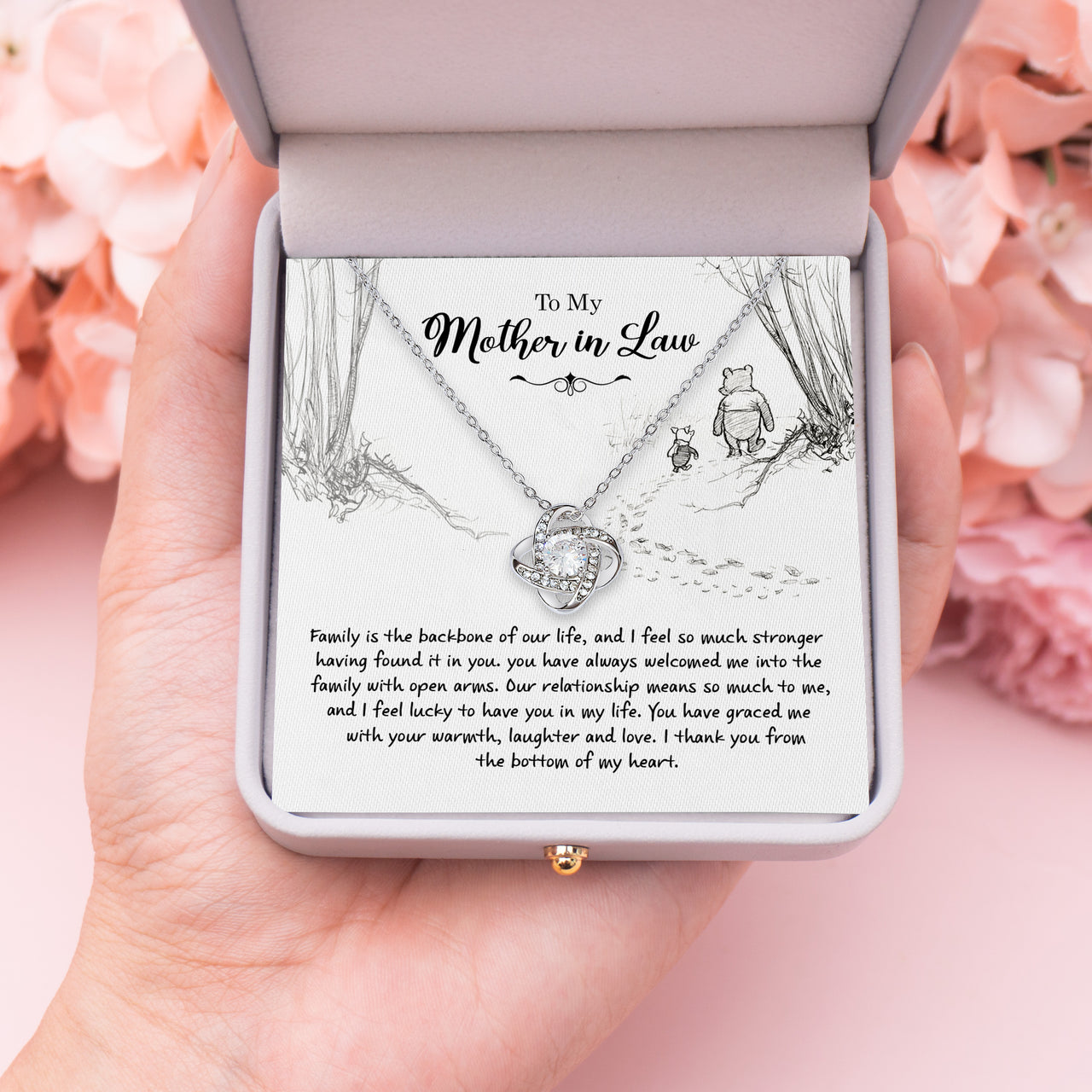 Emotional Mother's Day Gift for Mother-In-Law | Love Knot Necklace with Touching Message Card In LED LIGHT BOX Gifts