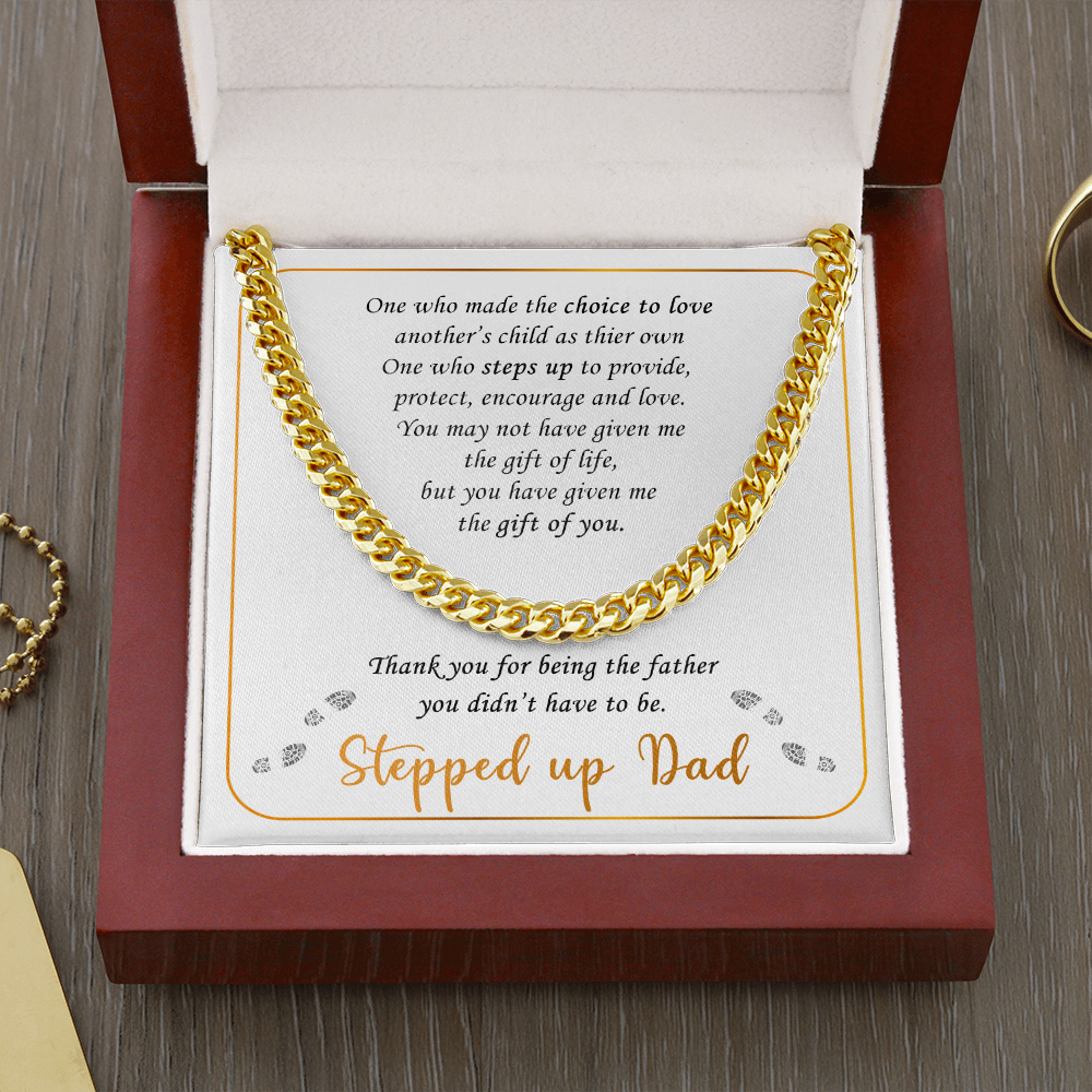 GLAVICY Stepped up Dad Necklace from Daughter Son Message Card and Box Meaningful Gift Set for Men Family Step Father Necklaces Chain Father's Day Birthday Christmas Happy Anniversary #4 Cuban Link Chain