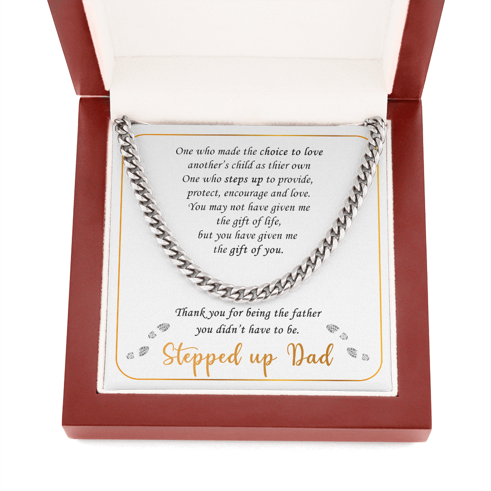 GLAVICY Stepped up Dad Necklace from Daughter Son Message Card and Box Meaningful Gift Set for Men Family Step Father Necklaces Chain Father's Day Birthday Christmas Happy Anniversary #4 Cuban Link Chain