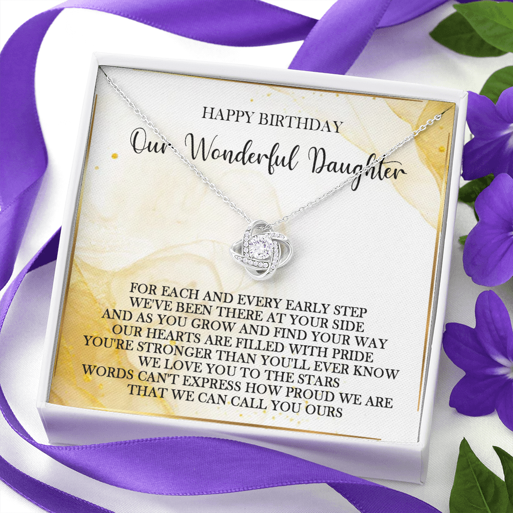 GLAVICY Birthday Gifts for Beautiful Daughter Necklace Message Card and Box Meaning Gift Set Her Girls Pendant Hearts Jewelry from Mother Father Mom Dad  Happy Birthdays Celebration Chrismas Anniversary #3 Love Knot Necklace