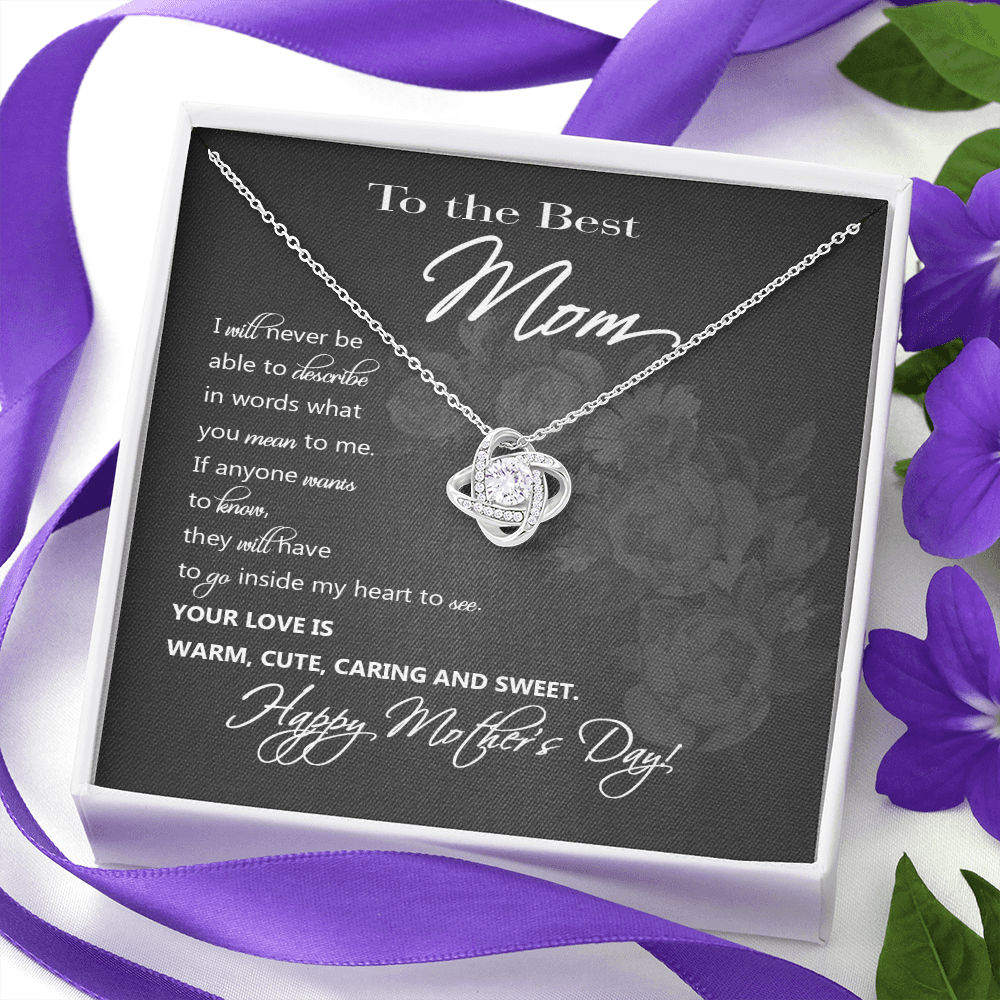 To the Best Mom Necklace I Love You Love Knot Message Card and Box Gift Set for Mom, Woman from Husband, Child Pendant Jewelry Mother's Day Anniversary Birthday by GLAVICY Love Knot Necklace