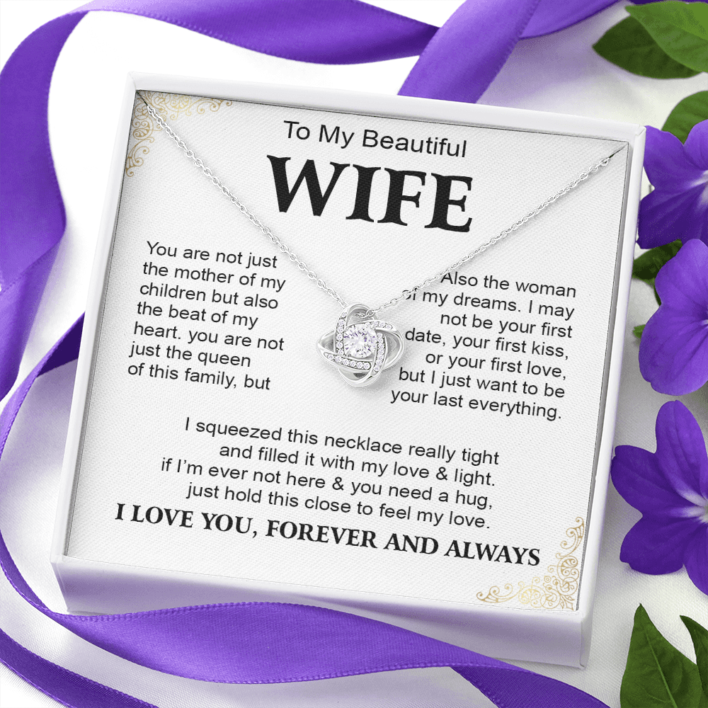 To My Beautiful Wife Necklace from Husband 14k White Gold Message Card and Box Gift Pendant Jewelry Birthday any Gifts by GLAVICY Love Knot Necklace