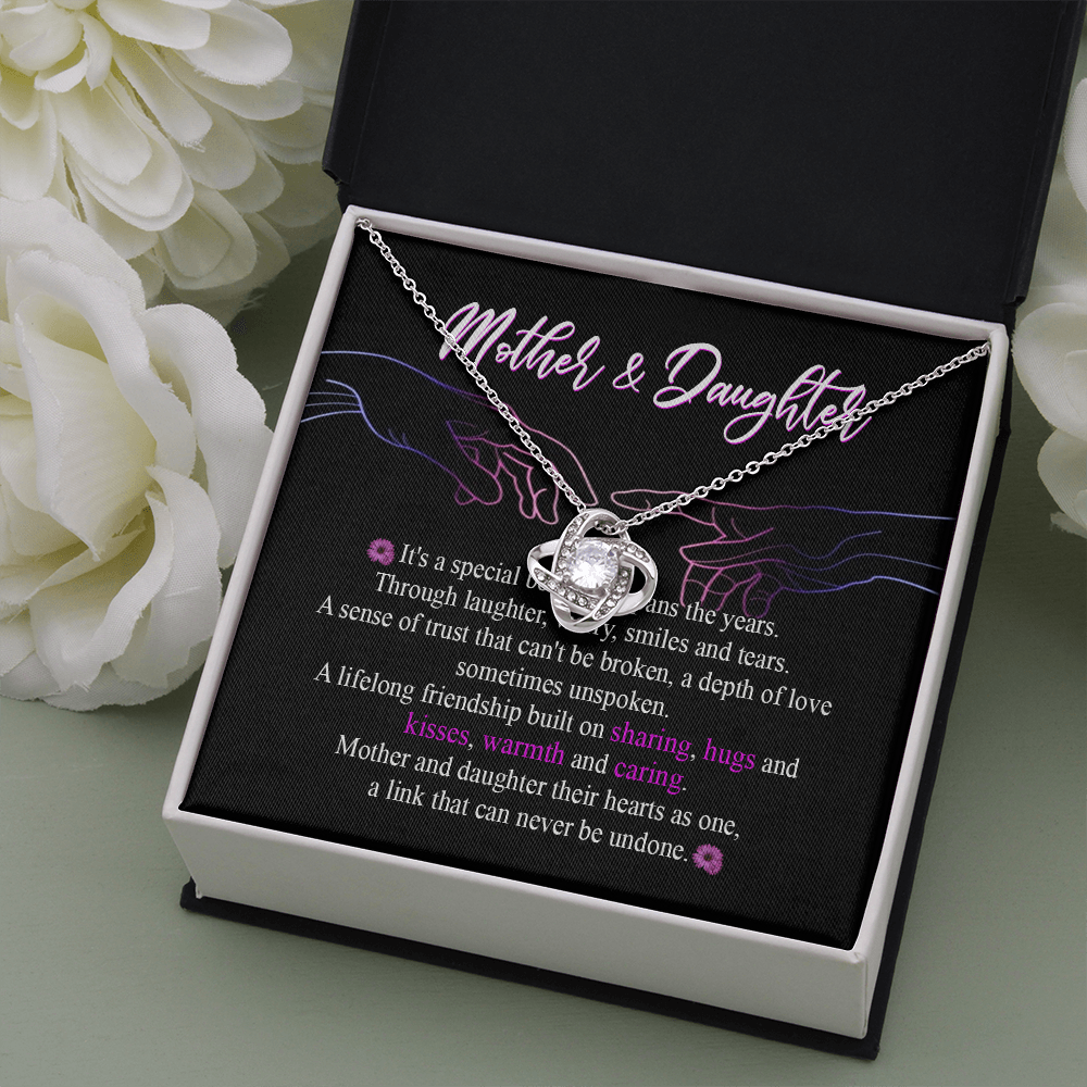 To my Mother & Daughter Necklace I Love You Love Knot Message Card and Box Gift Set for Mom, Woman from Child Girls & Boys, Pendant Jewelry Happy Mother's Day Anniversary Birthday by GLAVICY Love Knot Necklace