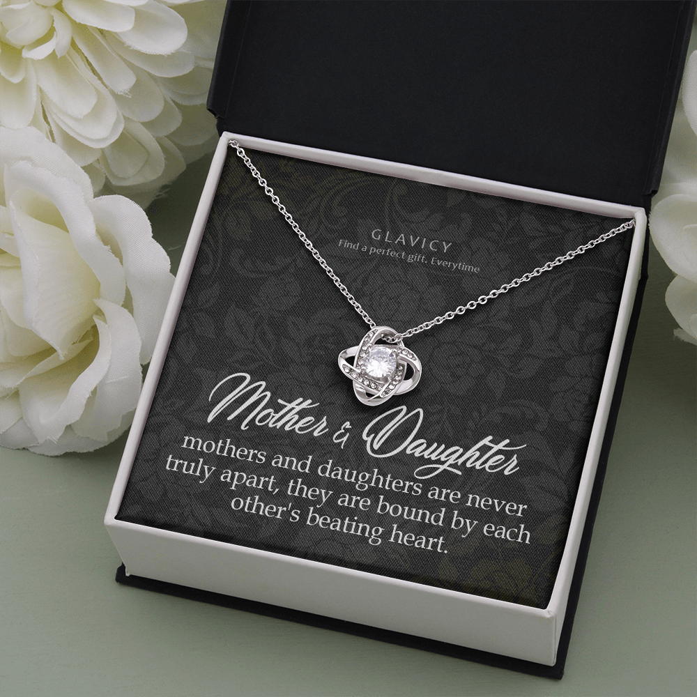 GLAVICY Mother & Daughter Necklaces - 14k White Gold Jewelry Love Knot Message Card and Box Gift Set for Mom Women Mother's Day Anniversary Birthday Love Knot Necklace