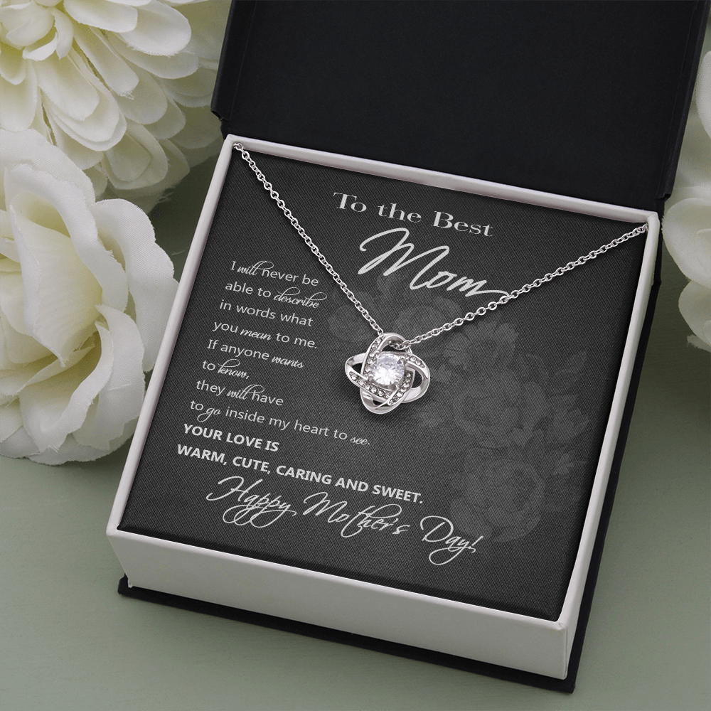 To the Best Mom Necklace I Love You Love Knot Message Card and Box Gift Set for Mom, Woman from Husband, Child Pendant Jewelry Mother's Day Anniversary Birthday by GLAVICY Love Knot Necklace