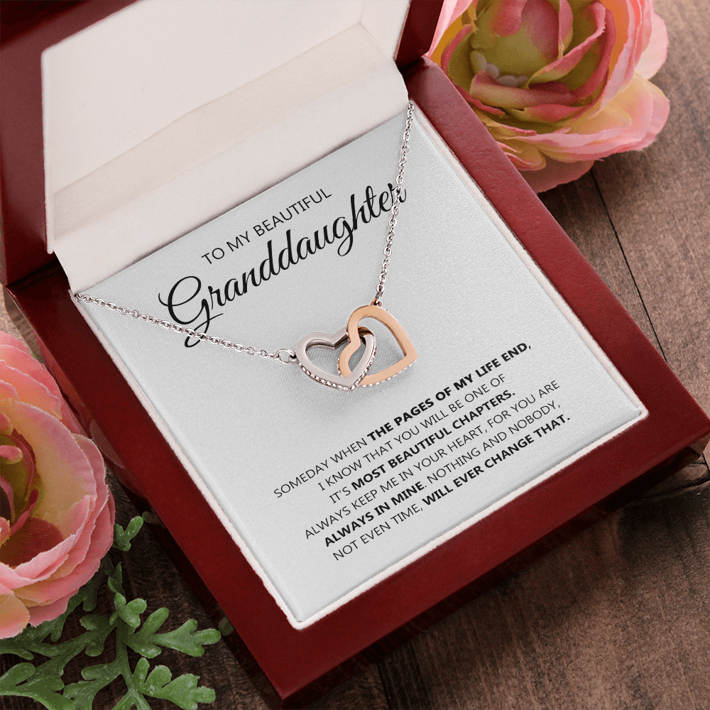 GLAVICY To My Beautiful Granddaughter Necklace from Grandmother Pendant Jewelry 14k White Gold Message Card and Box Meaning Gifts form Grandma Interlocking Heart Necklace