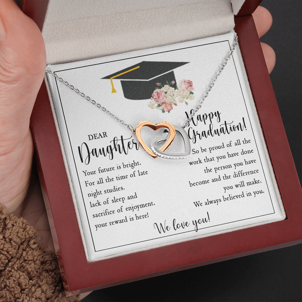 GLAVICY To my Daughter Necklace Message Card and Box Meaningful Gift Set for Girls Family Her StepDaughter Necklaces Pendant Jewelry Graduation Gifts Birthday Christmas Happy Anniversary Graduate Day #4 Interlocking Heart Necklace