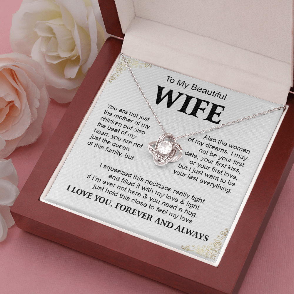 To My Beautiful Wife Necklace from Husband 14k White Gold Message Card and Box Gift Pendant Jewelry Birthday any Gifts by GLAVICY Love Knot Necklace