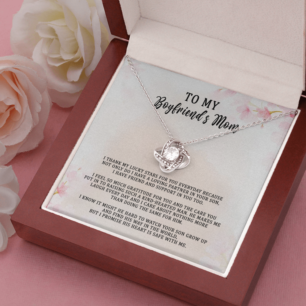 GLAVICY To My Boyfriend's Mom Necklace Love Knot Message Card and Box Meaningful Gift Set for Womens Mother Family His Mothers Pandent Jewelry Birthday Gifts Christmas Happy Anniversary Mother's Day #3 Love Knot Necklace