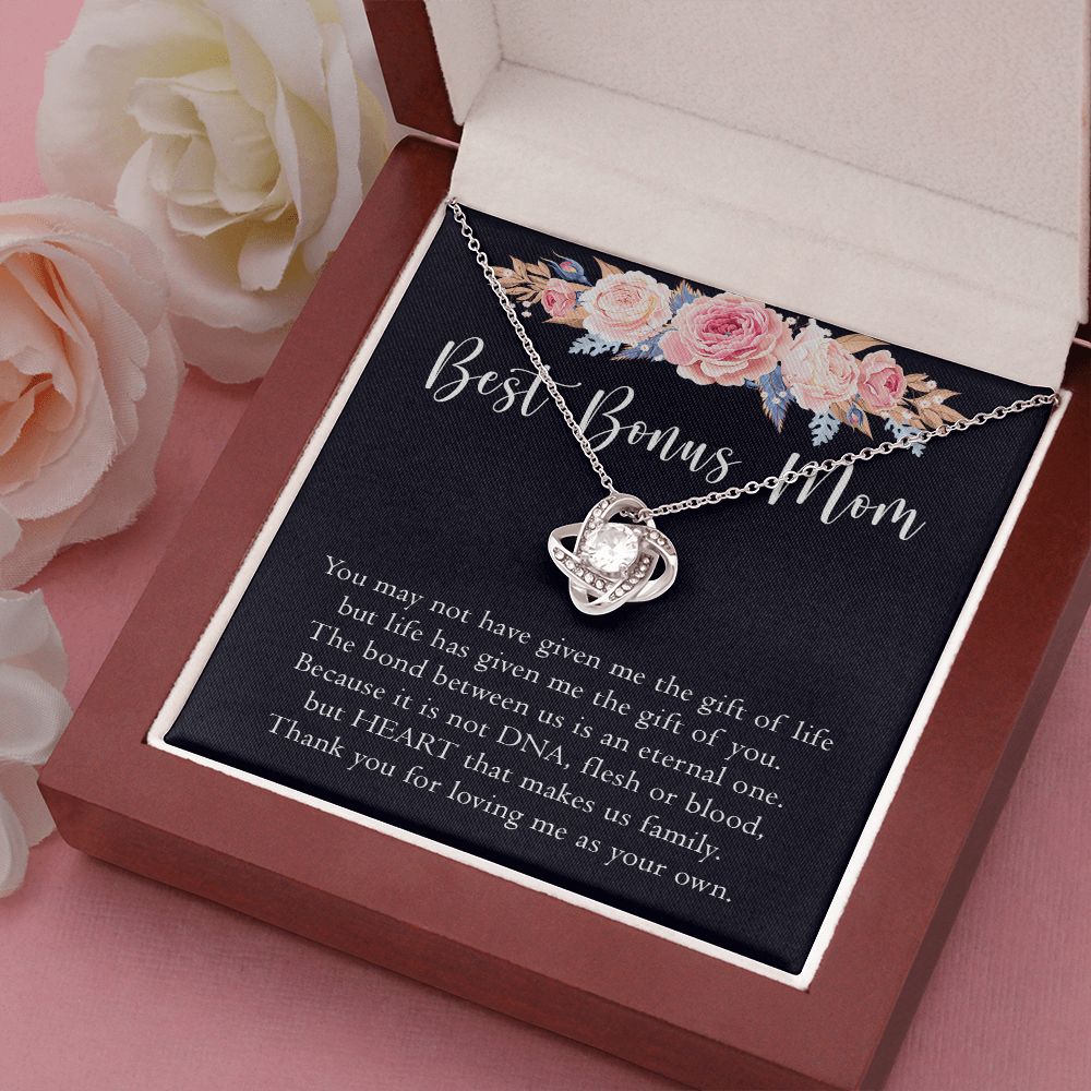 GLAVICY Best Bonus Mom Necklaces Love Knot Message Card and Box Meaningful  Gift Set for Her Womens Mother Family Step Mothers Pandent Jewelry Birthday 