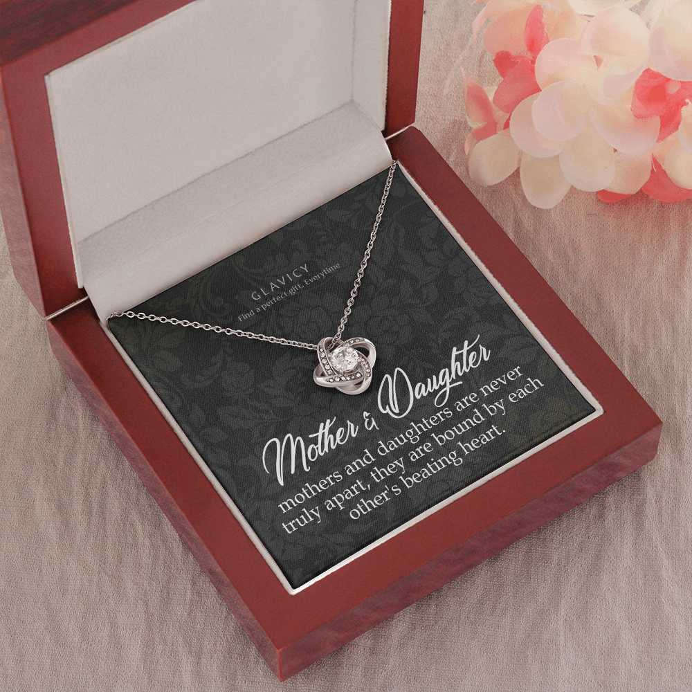 GLAVICY Mother & Daughter Necklaces - 14k White Gold Jewelry Love Knot Message Card and Box Gift Set for Mom Women Mother's Day Anniversary Birthday Love Knot Necklace