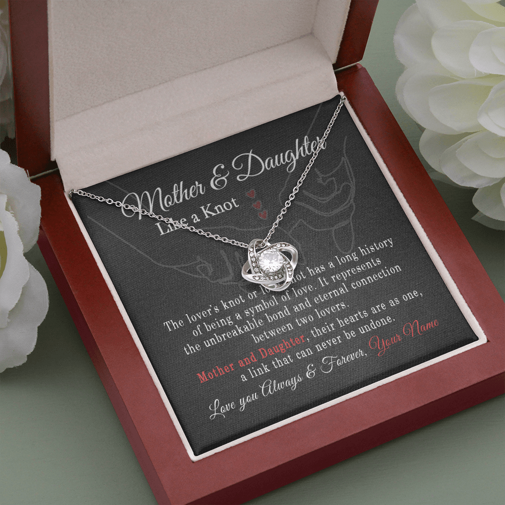 Personalized To my Mother & Daughter Necklace I Love You Love Knot Message Card and Box Gift Set for Mom, Woman from Child Girls & Boys, Pendant Jewelry Mother's Day Anniversary Birthday by GLAVICY Love Knot Necklace